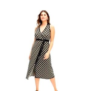 Diane Von Furstenberg Black and Cream Geometric Wrap Dress